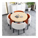 Ofis konferans resepsiyon yuvarlak küçük toplantı odası masa sandalye 4'lü set, deri malzeme, balkon oturma odası yemek masası deri sandalyeler kafe güzellik salonu boş zaman masası 80/90 cm çap (V,