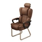 Ofis Masası Sandalyesi Ev Ofis Yüksek Arkalıklı Sandalye PU Deri Yumuşak Yönetici Yan Resepsiyon Koltuğu Gümüş Kızak Tabanlı Tekerlek Yok Ergonomik Ofis Sandalyesi(Brown)