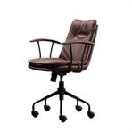 Ofis Masası Sandalyesi PU Deri Ofis Koltuğu Rahat Modern Ev Ofis Masası Sandalyesi Tekerlekler ve Siyah Metal Taban Ergonomik Sandalye Ayarlanabilir Döner Sandalye Ergonomik Ofis Sandalyesi(Brown)