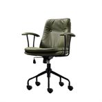 Ofis Masası Sandalyesi PU Deri Ofis Koltuğu Rahat Modern Ev Ofis Masası Sandalyesi Tekerlekler ve Siyah Metal Taban Ergonomik Sandalye Ayarlanabilir Döner Sandalye Ergonomik Ofis Sandalyesi(Green)