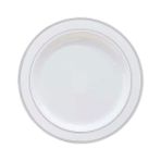 Ofis Turka Plastik Gümüş Renk Işlemeli Beyaz Tabak 19 cm - 6 Adet