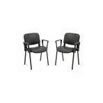 Ofisbazaar Form Siyah Deri Kolçaklı Misafir Sandalyesi 2'li Set | Metal Ayaklı Ergonomik Bekleme Sandalyesi Siyah