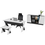 Ofisimi Omix L Masa Çalışma Ofis Masa Takımı 180 Cm (Lake Beyaz/antrasit)