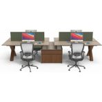 Ofisimi Wıno 180 cm Dörtlü Wıde Etajerli Personel Çalışma Ofis Masa (Karamel Galaxy/milas) - 395 cm