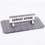 Ofistike Çizgi Desenli Kristal Masa Isimliği Ofis Isimlik Ofis Hediye Masa Üstü Cam Masa Isimlik