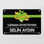 Ofistike Diyetisyene Özel Siyah Kapı Tabela Büro Ofis Mini Giriş Tabelası - Yeşil - Siyah