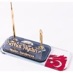 Ofistike İsme Özel Türk Bayrağı Desenli Ataçlı Ofis Masa İsimliği