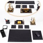 Ofistike Opta 10 Parça Themis Biblolu Siyah Deri Sümen Seti Takımı Ölçüler 50x35cm Gold Kalem