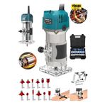 OG GERMANY STEEL Alman 4200Rpm 6 Kademe Devir Ayarlı Formika Traşlama Freze Makinesi 6 Mm Pens + 12 Adet Uç MAVİ