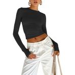 OGBK Kadın uzun kollu tişört, uzun kollu, Crop Top Y2K Slim Fit üst parça, skims, gündelik, yuvarlak yaka tişört, Siyah-c, XXL