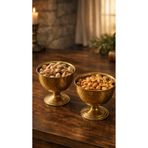 Ogeda Home, 2'li Gold Metal Ayaklı Çerezlik & Lokumluk - Dövme Desenli Gold Sunum Kasesi 240ml