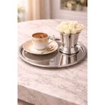 Ogeda Home 6'lı Gümüş Renk Dekoratif Paslanmaz Yuvarlak Model Servis Tepsisi 23 cm -Lüks Kahve Sunum Tepsisi