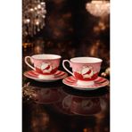 Ogeda Home Mien 2 Kişilik Love Birds Pembe Fincan Takımı-Lovely Birds Kırmızı Pembe Fincan Seti