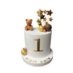 OGELAPARTY Kişiye Özel 1 Yaş Gold Detaylı Ayıcıklı Maket Pasta – Doğum Günü & Konsept Süs