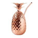Oggi Pipetli ve Kapaklı Paslanmaz Çelik Ananas Fincanı - 340 ml Bakır Kaplama Metal Ananas, Yaz için Bar Aksesuarları, Kokteyl Bardakları Harika İçme Hediyeleri Yapar