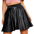 OgLuxe Kadın Bayan Yüksek Bel Suni Deri Wetlook PVC Kloş Patenci Mini Etek Beden 8-26, siyah, 8-10