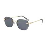 OGOBVCK Retro Oval Çerçevesiz Güneş Gözlüğü Metal Çerçeve Elips Yuvarlak Vintage Gözlük Erkekler Kadınlar için UV400 Koruma ile (Black)