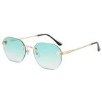 OGOBVCK Retro Oval Çerçevesiz Güneş Gözlüğü Metal Çerçeve Elips Yuvarlak Vintage Gözlük Erkekler Kadınlar için UV400 Koruma ile (Green)