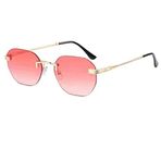 OGOBVCK Retro Oval Çerçevesiz Güneş Gözlüğü Metal Çerçeve Elips Yuvarlak Vintage Gözlük Erkekler Kadınlar için UV400 Koruma ile (Pink)