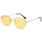 OGOBVCK Retro Oval Çerçevesiz Güneş Gözlüğü Metal Çerçeve Elips Yuvarlak Vintage Gözlük Erkekler Kadınlar için UV400 Koruma ile (Yellow)