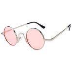 OGOBVCK Retro Oval Güneş Gözlüğü Metal Çerçeve Yuvarlak Vintage Erkekler Kadınlar için Hippi Gözlük Parti Gözlükleri (Pink)