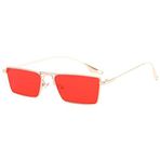 OGOBVCK Vintage Dikdörtgen Güneş Gözlüğü Altın Ultralight Çerçeve UV400 Koruma Vintage Şeker Renkler Klasik Kare Gözlük Kadın Erkek Seyahat Sürüş Balıkçılık için (Red)