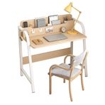 Öğrenciler için kompakt ofis masası, saklama bölmeli basit köşe yazı masası, sağlam çelik çerçeve, doğal kaplama 60x55x91 cm, ev veya ofis kullanımı için ideal