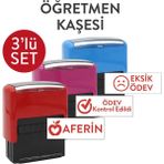 Öğretmen Kaşesi 3'lü Set - Aferin, Eksik Ödev, Ödev Kontrol Edildi - Türkçe