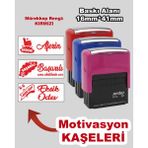 Öğretmen Motivasyon Kaşe Seti, 911 (16mm*41mm) Kırmızı Keçeli Otomatik Kaşe - Aferin-Başarılı-Eksik Ödev