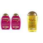 OGX Keratin Oil Kırılma Karşıtı Sülfatsız 2x385 ml Şampuan + OGX 100 ml Argan Oil Of Morocco Saç Bakım Yağı