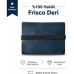 Oh Deer Leather Hakiki Deri Kartlık Dikişsiz ve Lastikli Tasarım - Mavi - Lacivert