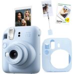 Ohbe Express Mini 12 Mavi Fotoğraf Makinesi-20'li Film-Kıskaçlı Resim Standı ve Silikon Kılıf Seti - Açık Bej