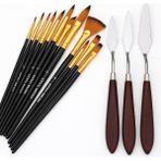 Ohbe Express Ressam Sanat Malzemeleri Seti 12’li Fırça Seti + 5’li Metal Spatula | Akrilik,, Yağlıboya Için Profesyonel Sanat Malzemesi Sanatçı, Öğrenci, Hobi Kullanımı - Kestane Akaju - Option-1