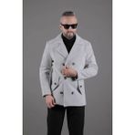 Ohepmoda Desenli Kruvaze Erkek Kaşe Kaban - 2XL - Açık Gri