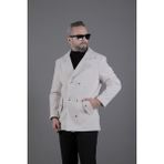 Ohepmoda Desenli Kruvaze Erkek Kaşe Kaban - 2XL - Bej