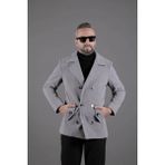 Ohepmoda Desenli Kruvaze Erkek Kaşe Kaban - Koyu Gri