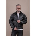 Ohepmoda Oversize Rahat Kalıp Düz Erkek Deri Ceket - 2XL - Siyah