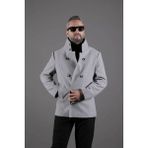 Ohepmoda Yaka ve Kol Detaylı Erkek Kaşe Kaban - 2XL - Gri