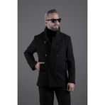 Ohepmoda Yaka ve Kol Detaylı Erkek Kaşe Kaban - 2XL - Siyah