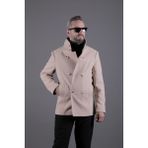 Ohepmoda Yaka ve Kol Detaylı Erkek Kaşe Kaban - S - Camel