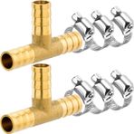 OIIKI 2 adet Pirinç T Şekilli Hortum Ucu Bağlantı Elemanları (3/8" İç Çap), 6 adet Paslanmaz Çelik Boru Kelepçesi Dış Çap 13-19 mm Hortum Bağlantı Elemanı