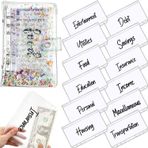Oikabio Jojomino A6 Dizüstü Kapaklı Bağlayıcı Cep,PVC Bağlayıcı Kapağı,Su Geçirmez 6 Halkalı Cilt,Defter,Gider Bütçe Sayfası Çok Renkli