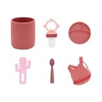 Oioi 6'lı Set Bardak Bordo, Püre Pembe, Tabak Bordo, Kaktüs Pembe, Kaşık Bordo, Önlük Bordo