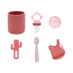 Oioi 6'lı Set Bardak Bordo, Püre Pembe, Tabak Pembe, Kaktüs Pembe, Kaşık Bordo, Önlük Bordo
