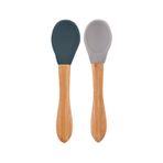 Oioi Deep Blue-Powder Grey Bambu Saplı Silikon 2'li Mama Kaşığı