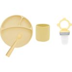 Oioi Mega Set Silikon Püre+Silikon Tabak+Silikon Bardak+ Silikon Kaşık - 0 - 1,5 Yaş - Sarı