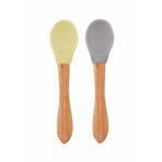 Oioi Mellow Yellow-Powder Grey Bambu Saplı Silikon 2'li Mama Kaşığı