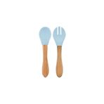 Oioi Mineral Blue Aqua Green Bambu Saplı Silikon Mama Kaşığı ve Çatal