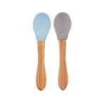 Oioi Mineral Blue-Powder Grey Bambu Saplı Silikon 2'li Mama Kaşığı