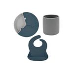 OiOi Porsiyon Puzzle Deep Blue Tabak & Mini Bardak & Basic Önlük BPA İçermez Özellikleri ile Güvenli Beslenme